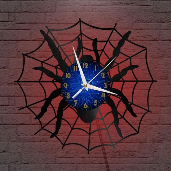 Spider 12 Inch Vinyl Record Wall Clock - Silent, Creative, and Unique Clock for Living Room, Entryway, or Bedroom Decor - Perfect Gift Idea(12 inchs B with LED)