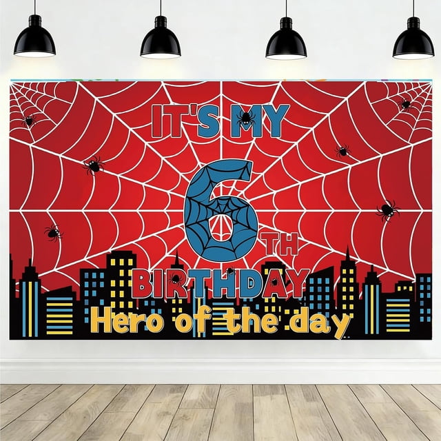 Spider 6th Birthday Backdrop Decorations - 6x3.6ft Red Blue Spider Web ...