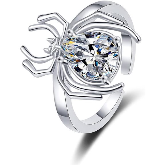 Spider Adjustable Rotating Fidget Ring Men for Anxiety Relief Sterling Silver Plated Cubic Zirconia Open Band Spinner Rings Trendy Stackable Stress Relief Halloween Party Jewelry for Women