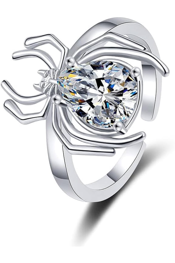 Spider Adjustable Rotating Fidget Ring Men for Anxiety Relief Sterling Silver Plated Cubic Zirconia Open Band Spinner Rings Trendy Stackable Stress Relief Halloween Party Jewelry for Women