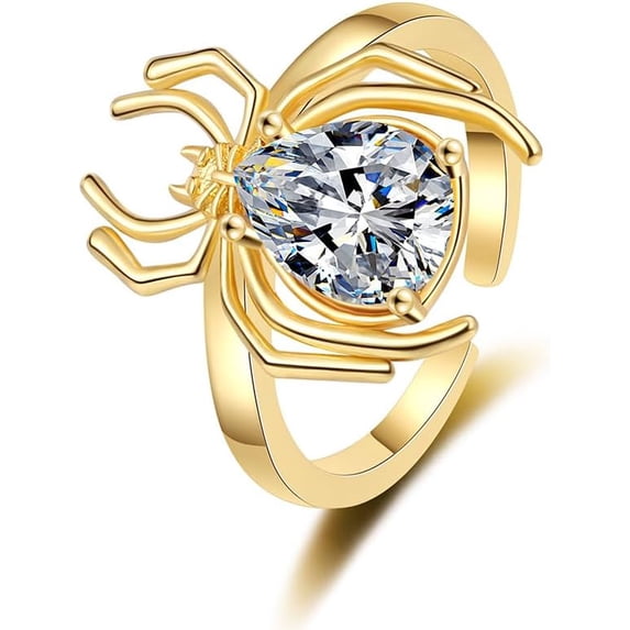 Spider Adjustable Rotating Fidget Ring Men for Anxiety Relief Sterling Silver Plated Cubic Zirconia Open Band Spinner Rings Trendy Stackable Stress Relief Halloween Party Jewelry for Women