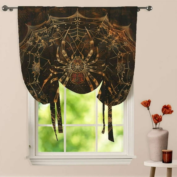 Spider And Spiderweb Window Curtain for Living Room Roman Curtain Kitchen Tie-up Curtains Adjustable Drapes