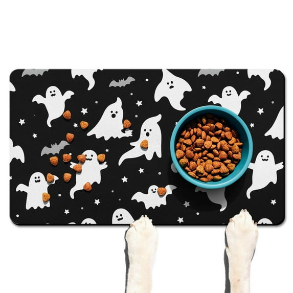 Spider Bat Dog Food Mats for Floors Happy Halloween Absorbent No-Slip 17x30 Inch Cat Food Mat Cat Feeding Mat Dog Water Bowl Mat for Messy Drinker