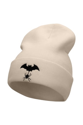 Spider Bat Embroidered 12 Inch Long Knitted Beanie - Birch OSFM