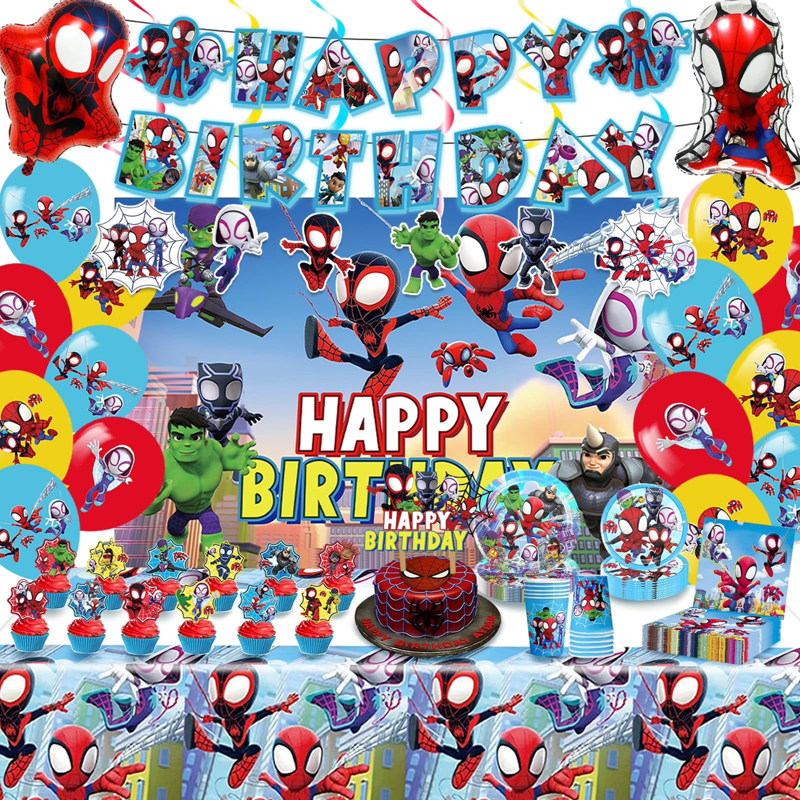 Spider Birthday Banner Decorations – Reusable Kids Party Banner With Numbers 1-9, Spider-Man Theme For Boys & Girls