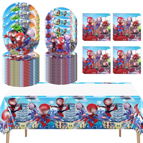 Spider Birthday Party Tableware Set, Plates and Napkins Set Includes Plates, Napkins, Tablecloth for Birthday