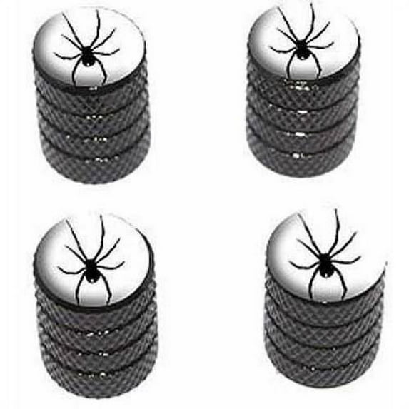 Spider Black on White Tire Rim Wheel Aluminum Valve Stem Caps, Multiple Colors
