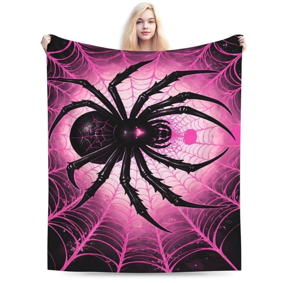 Spider Blanket Soft Fuzzy Fleece Pink Spider Spiderweb Throw Blanket Decor Cozy Warm Plush Flannel Cool Cobweb Blanket Gifts for Kids Adults Home Chair Sofa Couch Bed 50x40