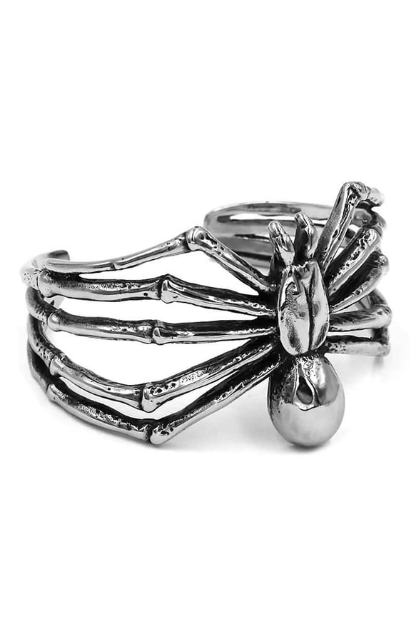 Spider Bracelet Silver 316L Stainless Steel Tarantula Bangle Araneae Arachnid Cuff Womens Mens Fantasy Forge Jewelry