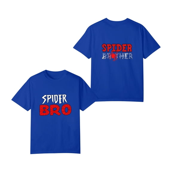 Spider Bro Family Matching T-Shirts, Funny Graphic Tee, Casual Short Sleeve Tops for Vacation Birthday, Double-Sided Print, Blue L
