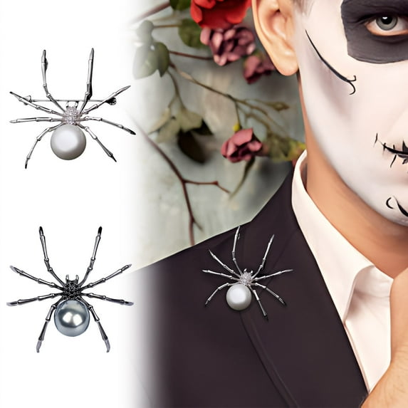 Spider Brooch Pins Black White Pearl Clear Crystal Corsage Lapel Jewelry for Women and Men Witch Halloween Pin Accessories