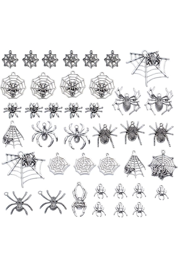 Spider Charms,100g (25-40pcs) Antique Silver Spider Charms Tibetan Alloy Halloween Theme Pendants for DIY Necklace Bracelet Making