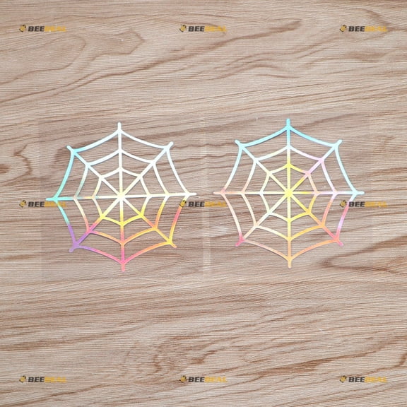 Spider Corner Web Sticker Decal Vinyl - 2 Pack Holographic Iridescent 4" - For Car Boat Laptop Cup No Background Die-cut