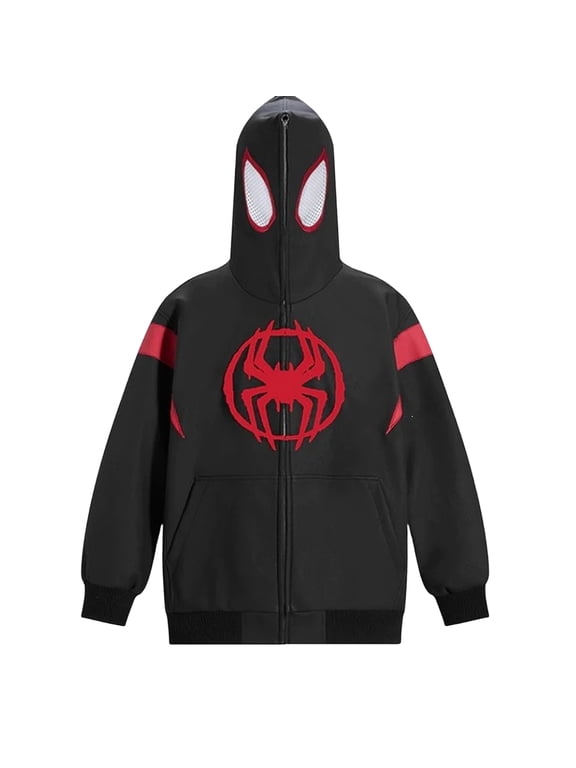 Spider Cosplay Halloween Costumes Chenille Embroidered Zip Hoodie Streetwear Jacket for Adults Casual Polyester Fashion Hooded Sweatshirt Jacket Fashion Hoodie