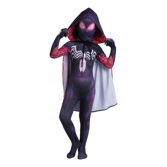 Spider Cosplay Hooded Full Body Jumpsuits Superhero Printed Costumes for Girls Halloween Trick or Treat Parades