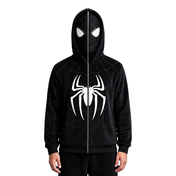 Spider Cosplay Hoodie Full Zip Mask Sweatshirt Web Print Streetwear Superhero Costume Jacket for Men