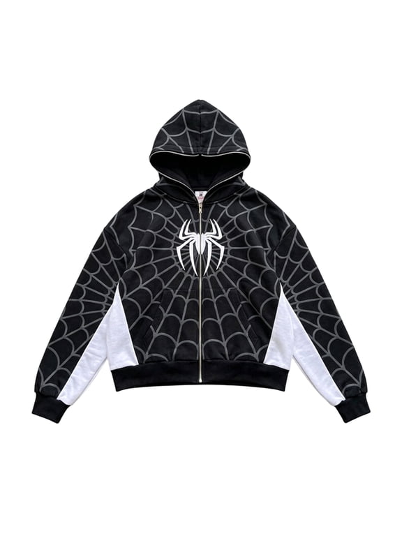 Spider Cosplay Hoodie Full Zip Sweatshirt Superhero Costume Jacket Web Print Streetwear for Cosplay