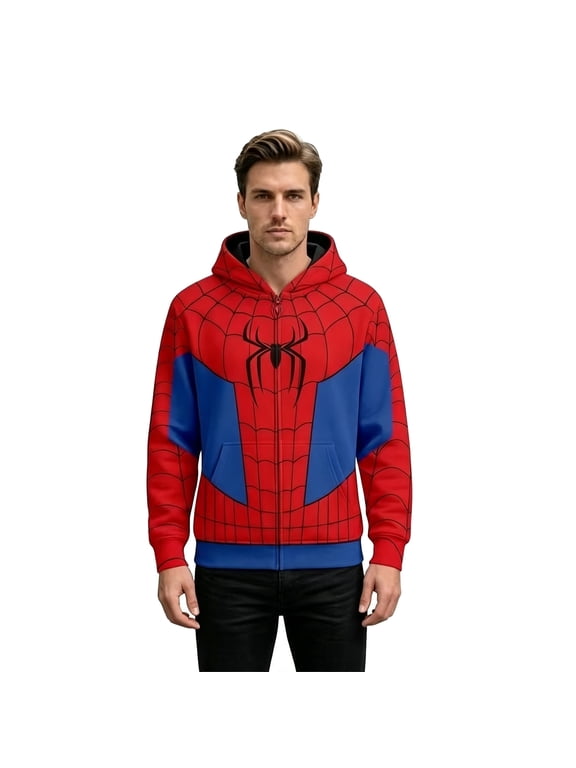 Spider Cosplay Hoodie Full Zip Sweatshirt Superhero Costume Jacket Web Print Streetwear for Events