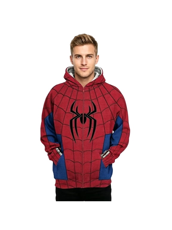Spider Cosplay Hoodie Full Zip Sweatshirt Superhero Costume Jacket Web Print Streetwear for Events