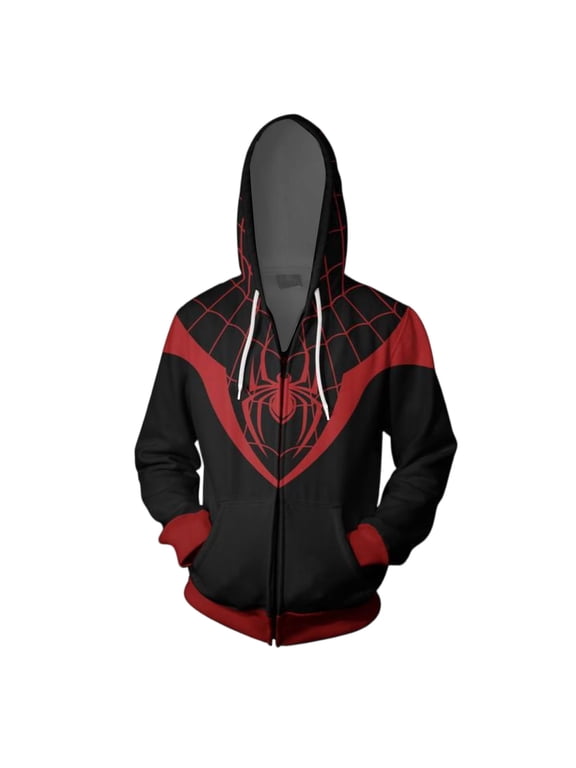 Spider Cosplay Hoodie Superhero Costume Jacket Full Zip Sweatshirt Web Print Streetwear for Cosplay