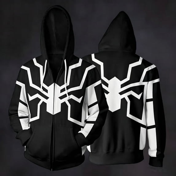 Spider Cosplay Hoodie Superhero Costume Jacket Full Zip Sweatshirt Web Print Streetwear for Halloween Theme Events