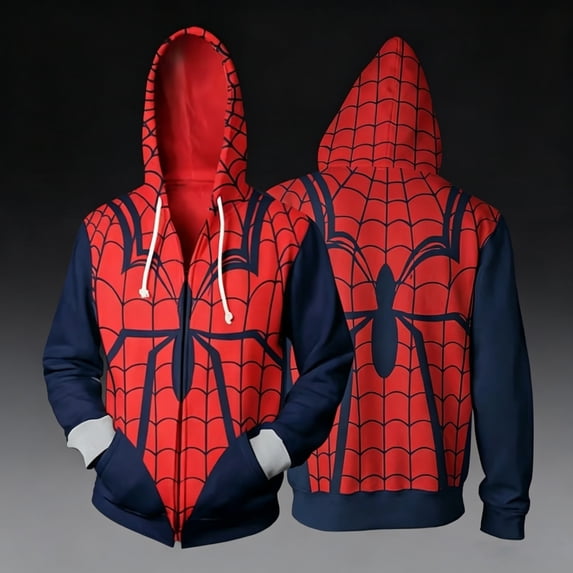 Spider Cosplay Hoodie Superhero Costume Jacket Full Zip Sweatshirt Web Print Streetwear for Halloween Theme Events