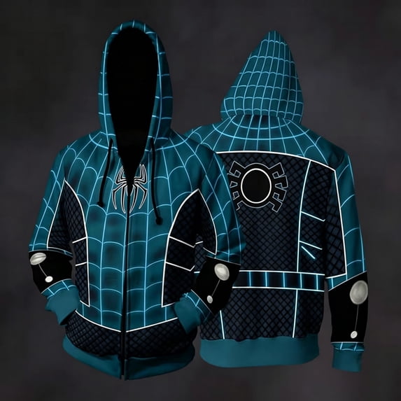 Spider Cosplay Hoodie Superhero Costume Jacket Full Zip Sweatshirt Web Print Streetwear for Halloween Theme Events