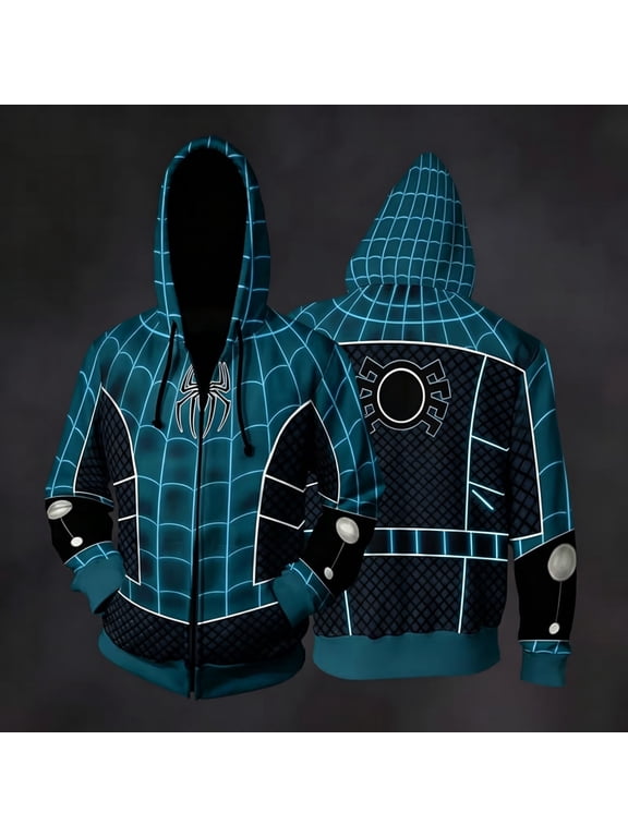 Spider Cosplay Hoodie Superhero Costume Jacket Full Zip Sweatshirt Web Print Streetwear for Halloween Theme Events