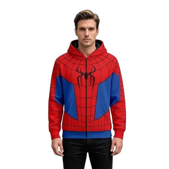 Spider Cosplay Hoodie Superhero Costume Web Print Streetwear Full Zip Sweatshirt Jacket for Parties