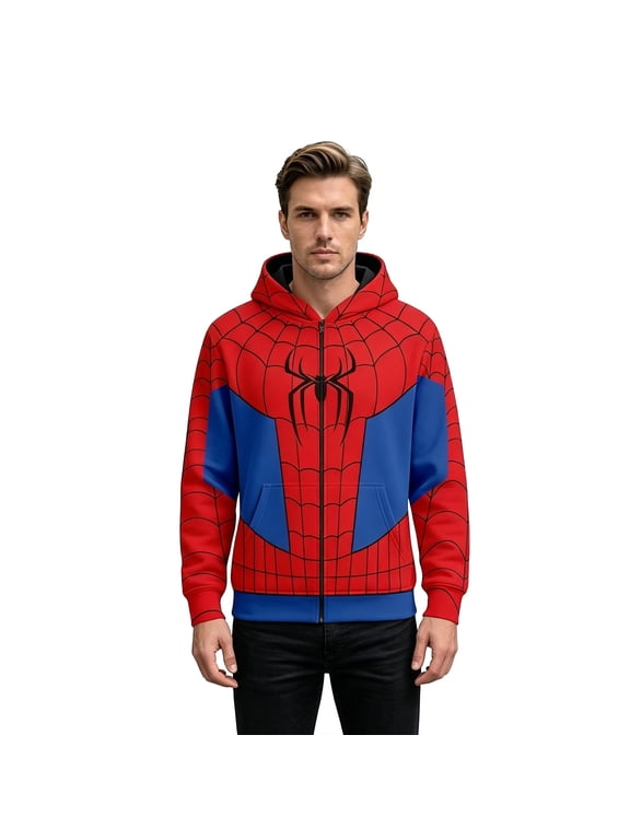 Spider Cosplay Hoodie Superhero Costume Web Print Streetwear Full Zip Sweatshirt Jacket for Parties