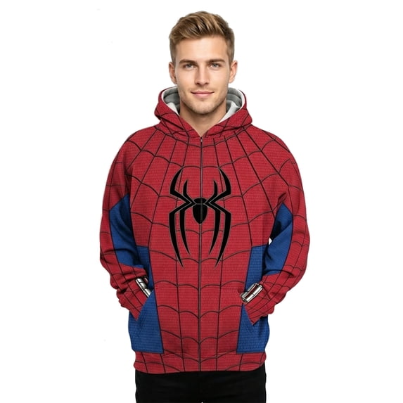 Spider Cosplay Hoodie Superhero Costume Web Print Streetwear Full Zip Sweatshirt Jacket for Parties