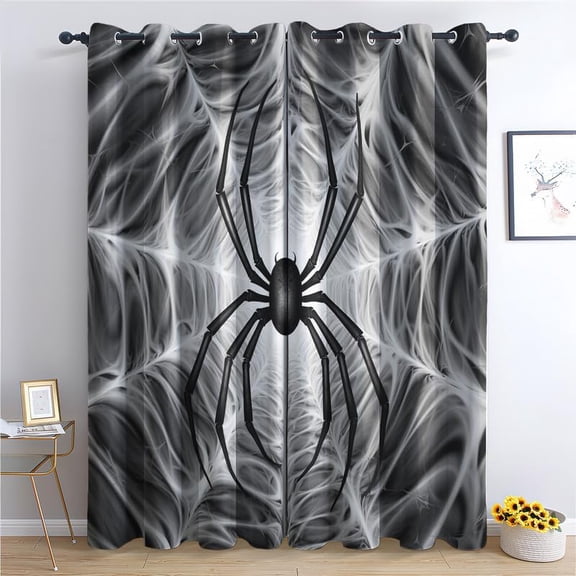 Spider Curtains For Bedroom Living Room, Spider Web Blackout Curtains & Home Decor, Halloween Window Curtains For Kids Boys Girls, Grommet Drapes 21"W x 45"L (Pack of 2)
