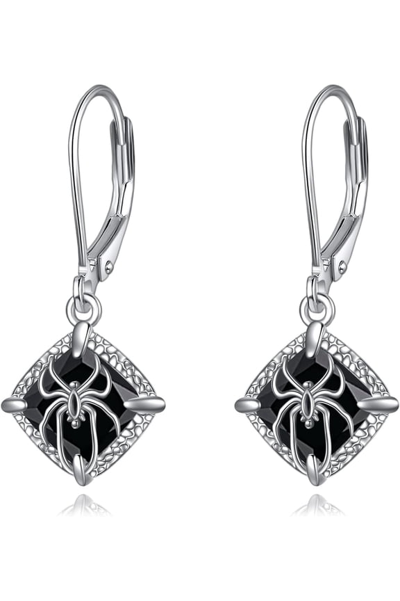 Spider Dangle Drop Earrings for Women 925 Sterling Silver Huggie Hoop Leverback Earrings Black Crystal Earrings Spider Jewelry Halloween Gifts for Family Friends