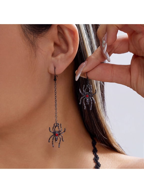 Spider Dangle Drop Earrings for Women Gothic Punk Red , Retro Black Spider Earrings, Halloween Cosplay Jewelry Party Accessory Gift