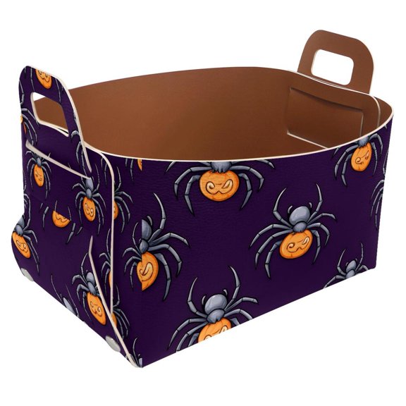 Spider Dark Purple Storage Basket Collapsible Storage Bin, PU Foldable Basket Convenient Box Storage Organizer with Handles for Shelves Office Bedroom Closet Nursery Toys Laundry