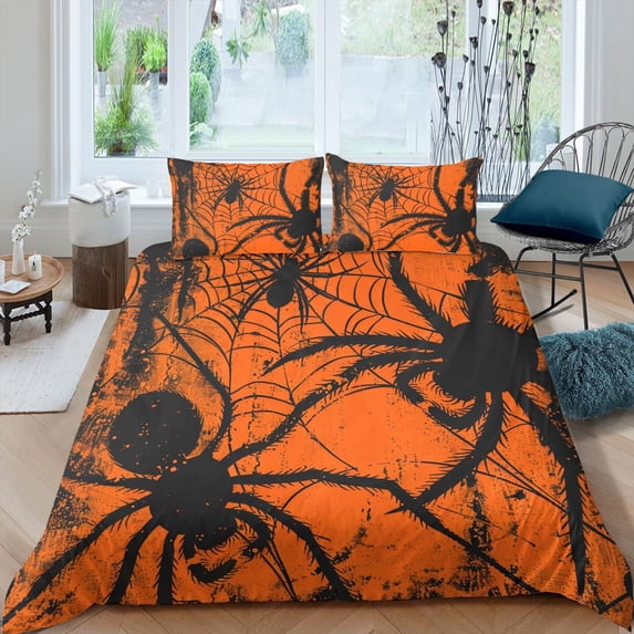 Spider Duvet Cover Black Tarantula Print Bedding Set Spider Web Comforter Cover Halloween Horror Theme Bed Sets 3 Pieces Ultra Soft Washed Microfiber