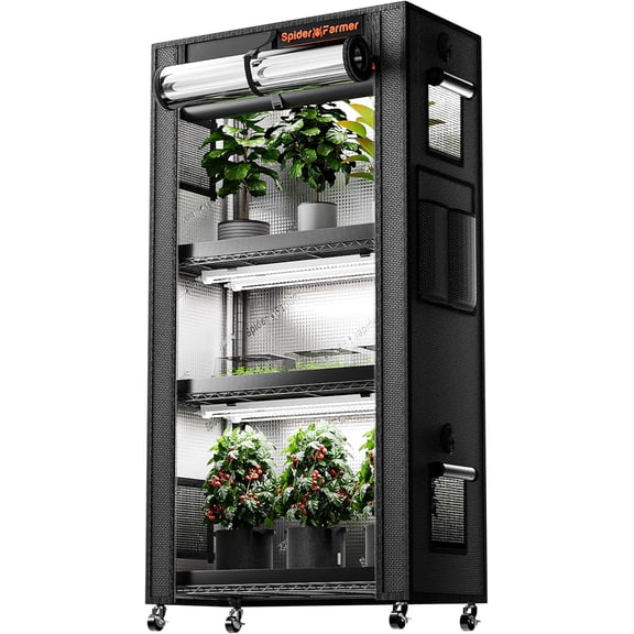 Spider Farmer 2026 Plant Stand with Grow Lights 4-Tier Shelf 6Pcs 2ft Full Spectrum LED Lamp and Tent for Veg Seed Starting Plants Growth Greenhouse 28Lx14Dx59H (Update)