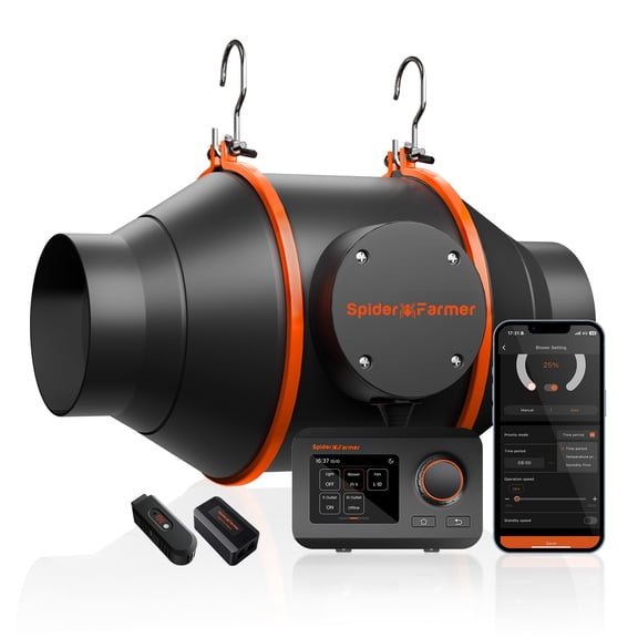 Spider Farmer 4 Inline Fan with GGS Controller 205 CFM Ventilation Air Cooling Fan for Grow Tents, Smart APP Control