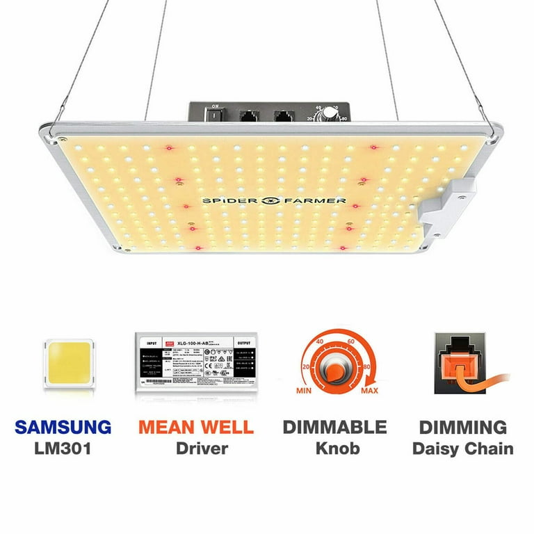 Spider Farmer SF1000 LED Grow Light with Dimmer Knob for