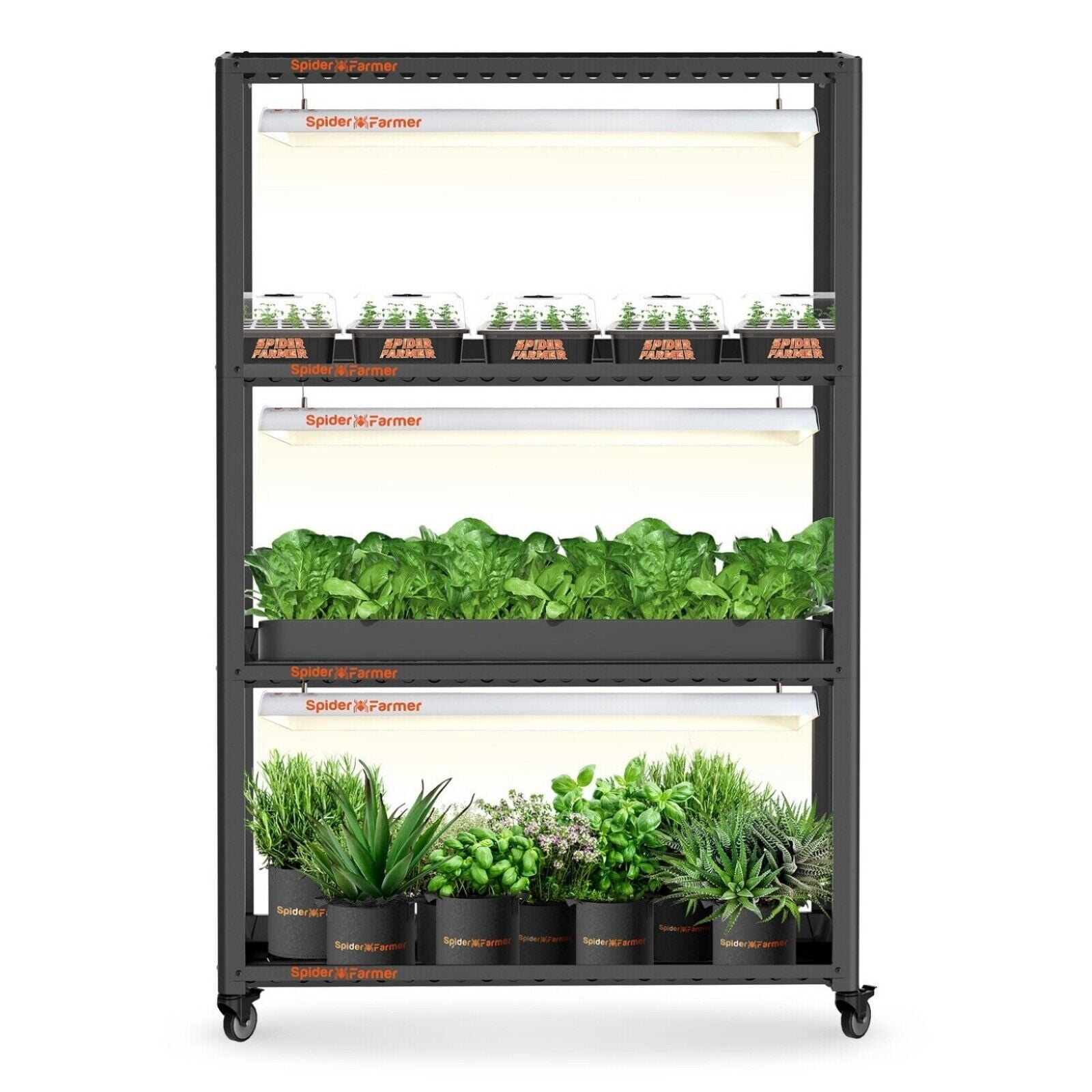 Spider Farmer SF600 Growshelves Indoor LED Grow Light w/Metal Plant Stand Trays