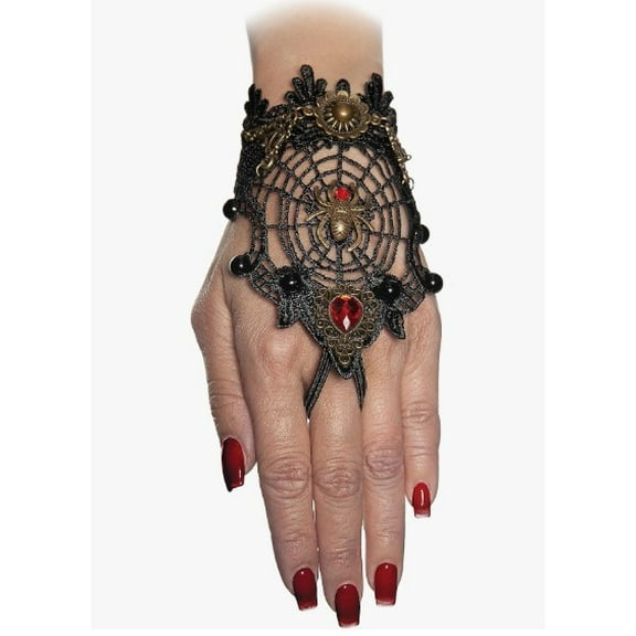 Spider Gauntlet Bracelet - Black/Gold/Red - Costume Accessory - One Size