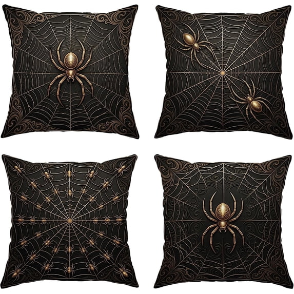 Spider Gothic Elegant Web Gold Halloween Black Cushion Covers 20x20 ...