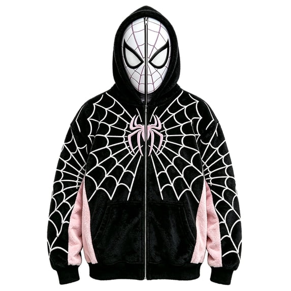 Spider Graphic Pattern Superhero Hooded Coat Hero Hoodies Pullover Sweatshirts for Halloween Role Play Events Pink 160