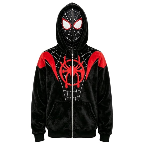 Spider Graphic Pattern Superhero Hooded Coat Hero Hoodies Pullover Sweatshirts for Halloween Role Play Events Wine XL