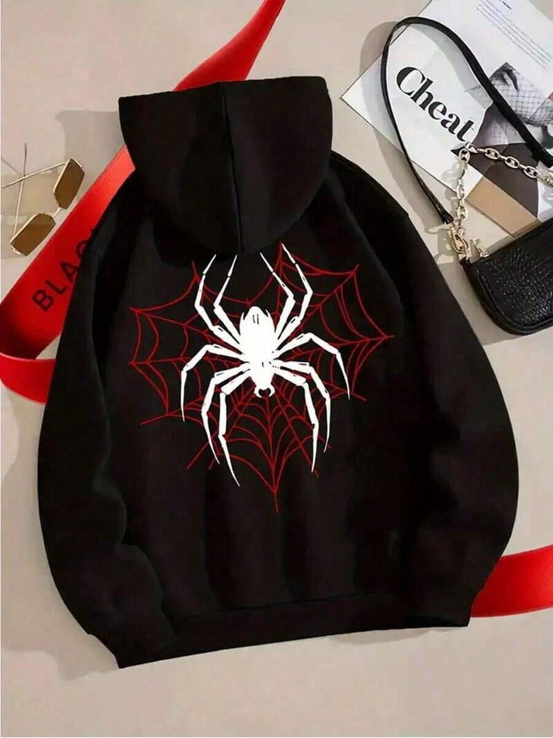 Spider Graphic Print Hoodie - Women
