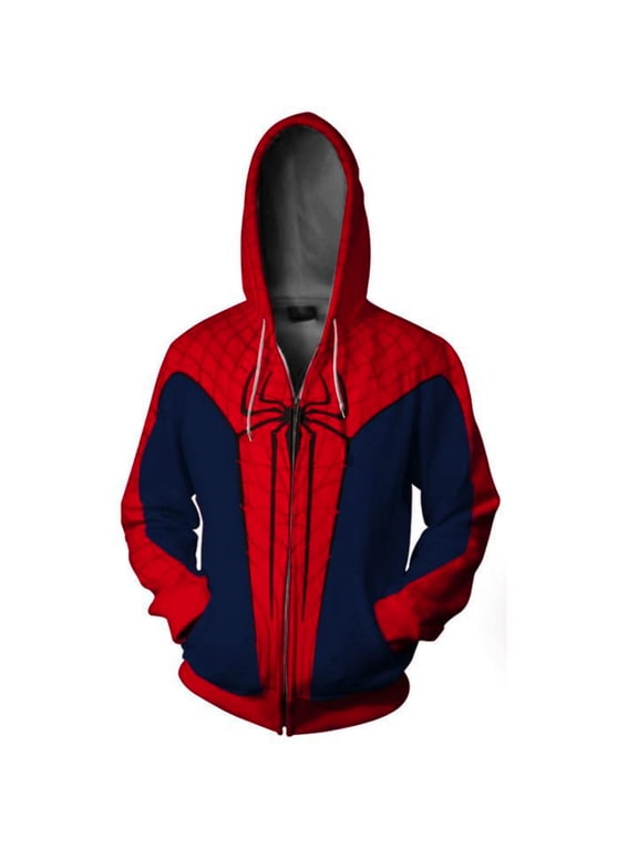 Spider Graphic Zip Up Hoodie, Spider Superhero Long Sleeve Sweatshirt Jacket with Pockets Casual Outerwear Coat for Anime Comic Cosplay Daily Streetwear