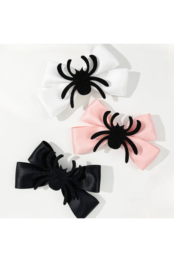 Spider Hair Bow 3pcs Halloween Hair Clips Black White Pink