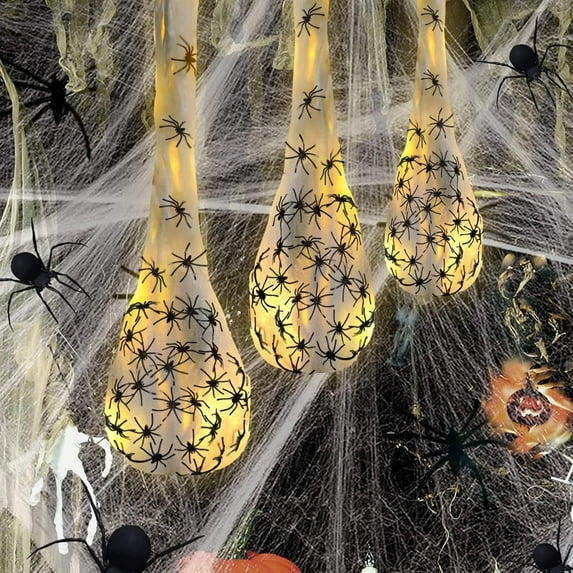Spider Halloween Decorations Outdoor - 22.8" LED Light Up Spider Egg Sacks with Spider Web Hanging Decorations for Halloween Party Supplies Yard Tree Garden Decor Indoor Outdoor