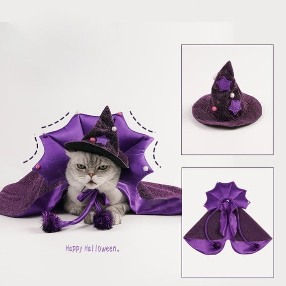 Spider Halloween Decorations Pet Costume Cloak and Hat Set for Cats and Dogs Wizard Style Outfit for Holiday Party Performance Cosplay Dress Up Accessories Halloween Decorations Indoor