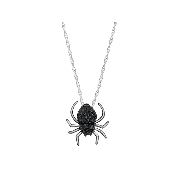 Spider Halloween Pendant Necklace with Black Swarovski Crystals in Sterling Silver